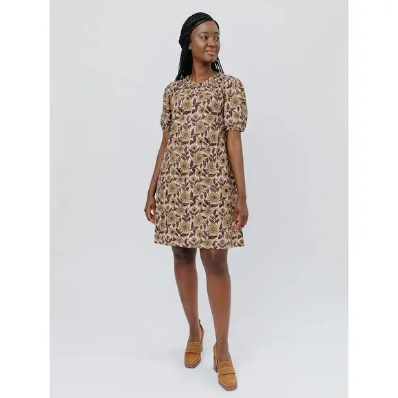 NEW Mata Traders Yashvi Dress printed floral tan S - Picture 1 of 8